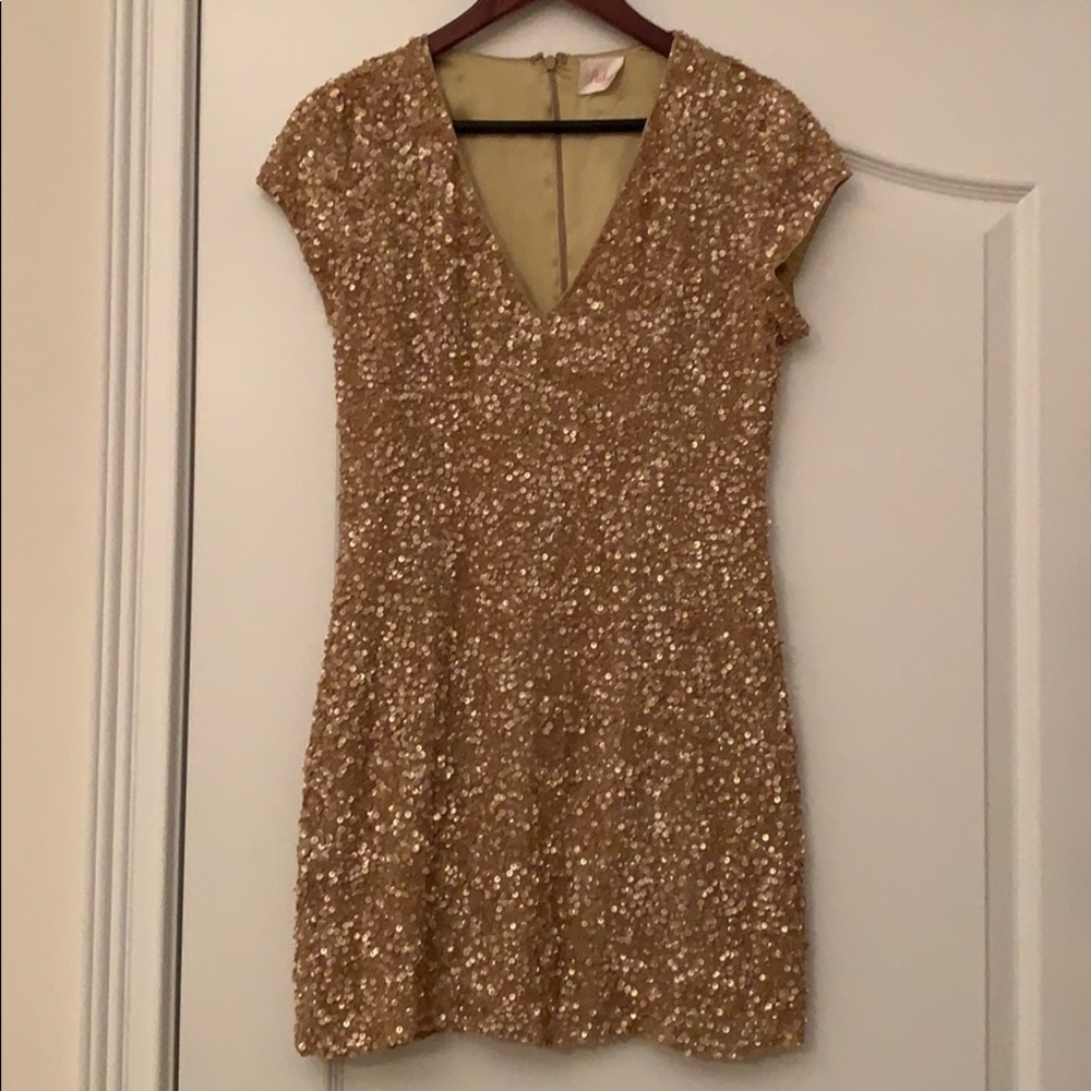 Parker Sequin Sheath Mini Dress Gold SZ S